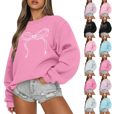 Oversized Sweatshirt for Women Bow Graphic Fleece Crewneck Sweatshirts Trendy Long Sleeve Bow Sweater Sweatshirt Casual Crew Neck Sweatshirts Pullover Comfy Spring Clothes Womens Oversized Sweatshirt - Jackie's Majestic Trinkets & Garments