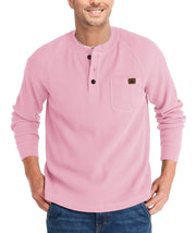 WENTTUO Henley Long Sleeve Shirts for Men Waffle Thermal Fashion Casual Tee Shirt Three Button Pullover with Pocket Pink - Jackie's Majestic Trinkets & Garments