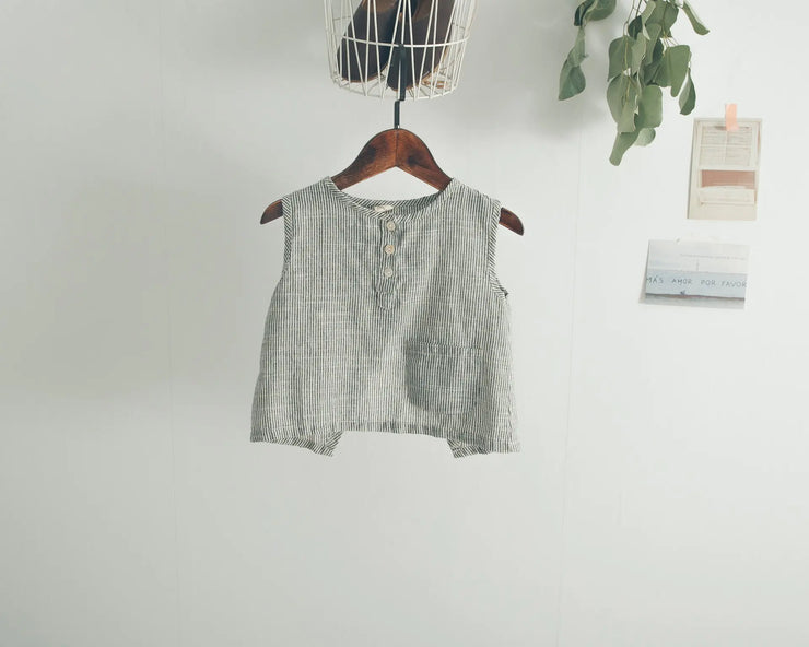 Korean Style Summer Kids' Cotton Linen Striped Vest - Jackie's Majestic Trinkets & Garments