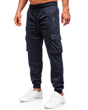 BUXKR Mens Cargo Joggers Hiking Pants Casual Lightweight Track Workout Outdoor Pants with Zipper Pockets Navy - Jackie's Majestic Trinkets & Garments