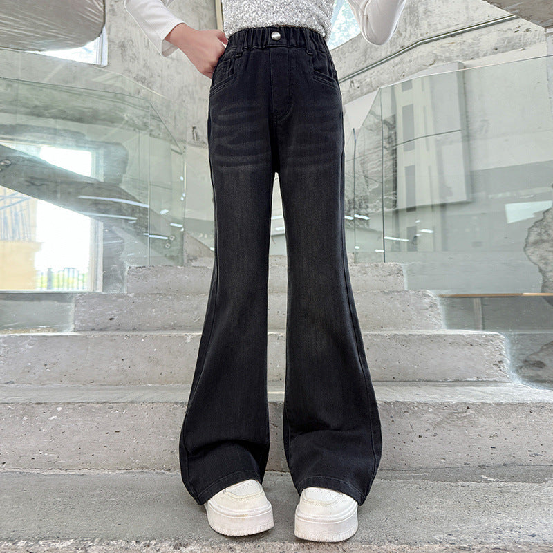 Korean Style Girls Flared Jeans Casual Long Denim Pants For Middle School
