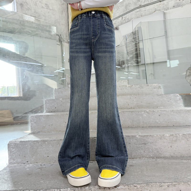 Korean Style Girls Flared Jeans Casual Long Denim Pants For Middle School