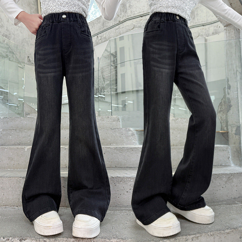 Korean Style Girls Flared Jeans Casual Long Denim Pants For Middle School