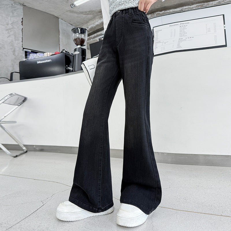 Korean Style Girls Flared Jeans Casual Long Denim Pants For Middle School