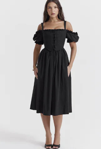 Chiara Corset Dress with Puffed Sleeves (One Piece) - Jackie's Majestic Trinkets & Garments