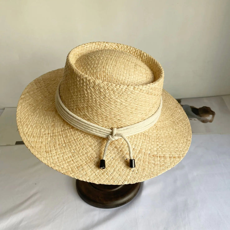 Flat Brim Raffia Women's Fashion Beach Hat - Jackie's Majestic Trinkets & Garments