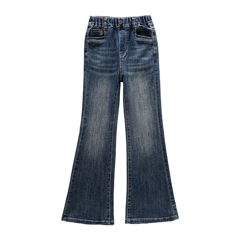 Korean Style Girls Flared Jeans Casual Long Denim Pants For Middle School