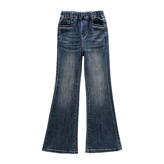 Korean Style Girls Flared Jeans Casual Long Denim Pants For Middle School