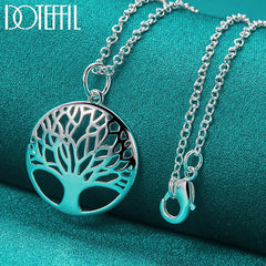 DOTEFFIL 925 Sterling Silver 16-30 Inch Chain Tree Round Pendant Necklace For Woman Fashion Wedding Engagement Charm Jewelry - Jackie's Majestic Trinkets & Garments