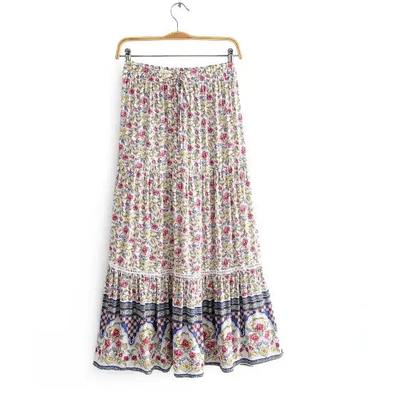Lace Trim Printed Midi Skirt - Jackie's Majestic Trinkets & Garments