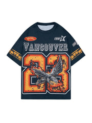 WDIRARA Mens Eagle Letter Graphic Street T Shirt Oversized Short Sleeve Crewneck Tee Top Blue Medium - Jackie's Majestic Trinkets & Garments