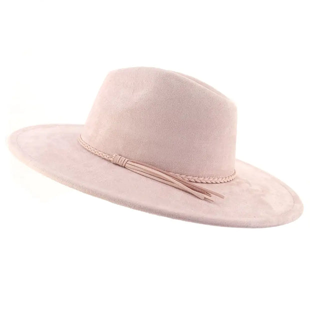 Jazz Women's 10cm Brim Suede Peach Tassel Hat - Jackie's Majestic Trinkets & Garments