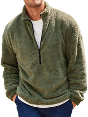 Runcati Mens Fuzzy Sherpa Sweatshirt Quarter Zip Pullover Long Sleeve Winter Fall Fleece Outwear Army Green - Jackie's Majestic Trinkets & Garments