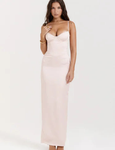 Satin Cami Corset Maxi Bridesmaid Dress (One Piece) - Jackie's Majestic Trinkets & Garments