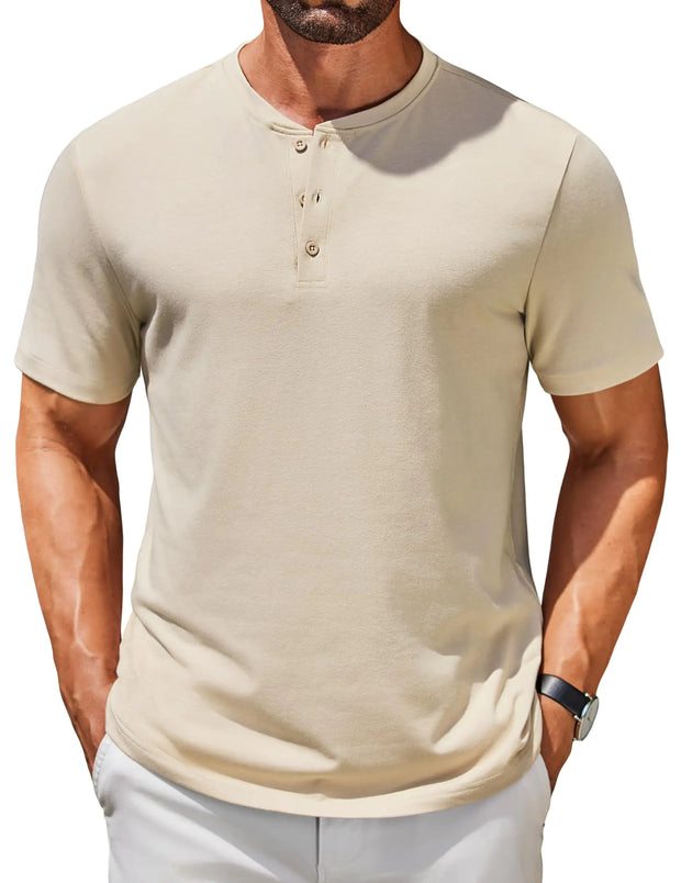 COOFANDY Mens Henley Shirts Short Sleeve Casual Summer Basic T Shirt Soild Button Tee Top - Jackie's Majestic Trinkets & Garments