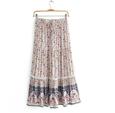 Lace Trim Printed Midi Skirt - Jackie's Majestic Trinkets & Garments