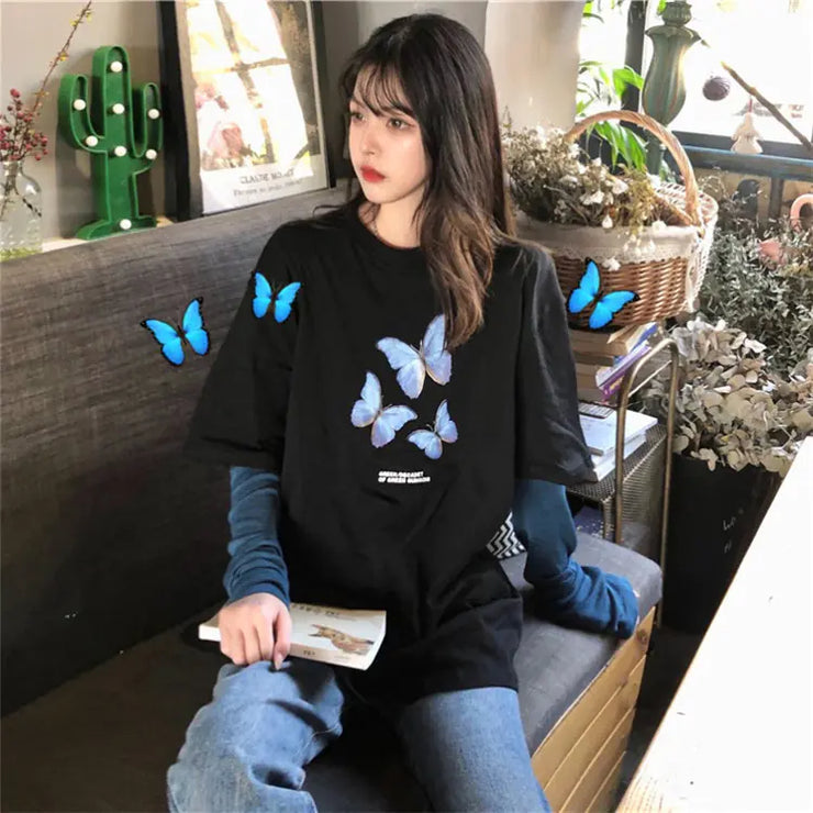 Butterfly Print Short Sleeve T-Shirt for Women - Jackie's Majestic Trinkets & Garments