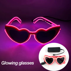 LED Neon Heart Shaped Glasses for Women Lady Fluorescent Bars DJ Party Christmas New Year Bride to be Wedding Rave Accessories - Jackie's Majestic Trinkets & Garments