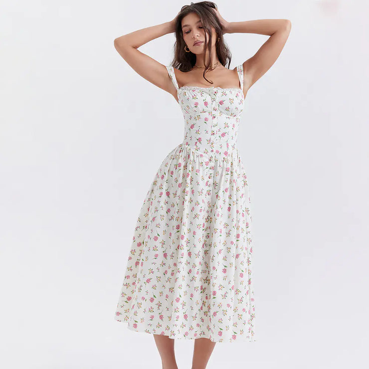 Summer Floral Sleeveless Dress for Women in Vacation Style - Jackie's Majestic Trinkets & Garments