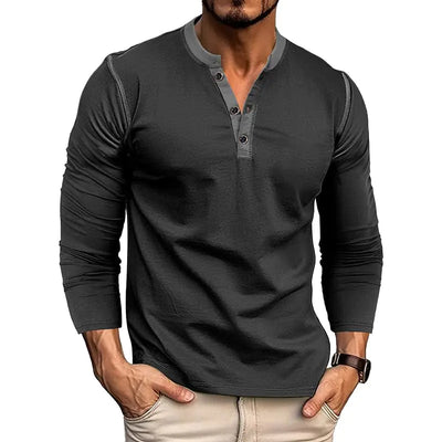 Mens Casual Henley Shirts Long Sleeve Basic Tee Vintage Button Henley Soild T-Shirts for Men - Jackie's Majestic Trinkets & Garments
