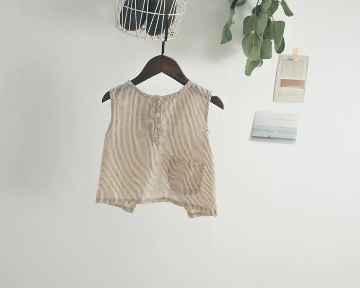 Korean Style Summer Kids' Cotton Linen Striped Vest - Jackie's Majestic Trinkets & Garments