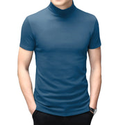 Mens Fashion Mock Turtleneck T-Shirts Short Sleeve Pullover Sweater Basic Designed Undershirt Slim Fit Top S Lakeblue - Jackie's Majestic Trinkets & Garments