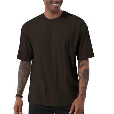 Mens Fashion Loose Fit Crewneck Solid T-Shirt Athletic Lightweight Short Sleeve Gym Workout Tops Chocolate - Jackie's Majestic Trinkets & Garments
