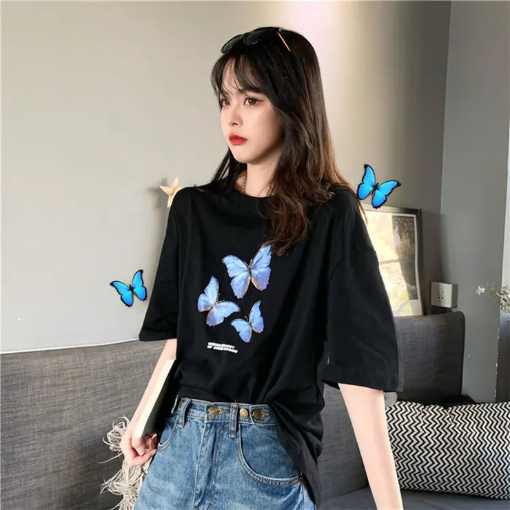 Butterfly Print Short Sleeve T-Shirt for Women - Jackie's Majestic Trinkets & Garments
