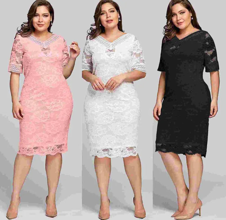 Lace Long Dress with Short Sleeves - Jackie's Majestic Trinkets & Garments