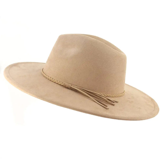 Jazz Women's 10cm Brim Suede Peach Tassel Hat - Jackie's Majestic Trinkets & Garments