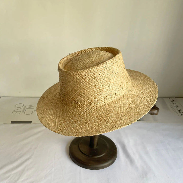 Flat Brim Raffia Women's Fashion Beach Hat - Jackie's Majestic Trinkets & Garments