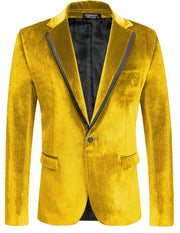 COOFANDY Velvet Blazers Mens Fashion Suit Jacket One Button Tuxedo Jackets Prom Wedding Party Dinner Gold Yellow XL - Jackie's Majestic Trinkets & Garments