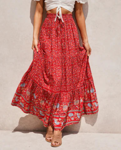 Lace Trim Printed Midi Skirt - Jackie's Majestic Trinkets & Garments
