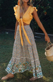 Lace Trim Printed Midi Skirt - Jackie's Majestic Trinkets & Garments