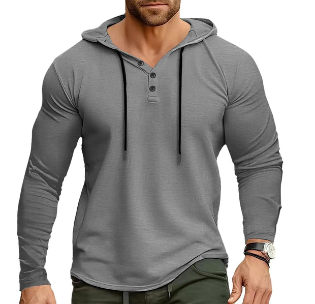 Lexiart Mens Fashion Hooded Collar Drawstring Hoodies Pullover Muscle Workout Sweatshirt Solid Color Pullover Top Grey - Jackie's Majestic Trinkets & Garments