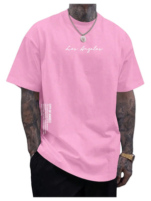 Verdusa Mens Oversized Graphic T Shirts Letter Slogan Drop Shoulder Short Sleeve Round Neck Tee Pink S - Jackie's Majestic Trinkets & Garments