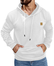 Aiyino Mens Hoodies Pullover Casaul Long Sleeve Drawstring Waffle Knit Hooded Sweatshirt with Kanga Pocket L White - Jackie's Majestic Trinkets & Garments