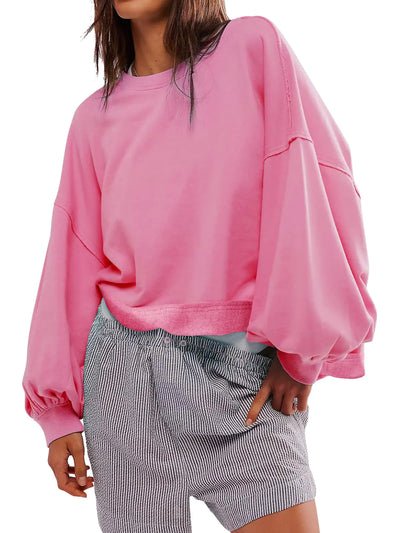 Taurus Womens Crewneck Sweatshirts Oversized Sweatshirt for Womens Fashion Pullover Sweaters Fall Long Lantern Sleeve Top (PinkXL) - Jackie's Majestic Trinkets & Garments