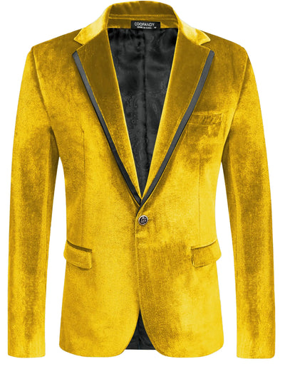 COOFANDY Velvet Blazers Mens Fashion Suit Jacket One Button Tuxedo Jackets Prom Wedding Party Dinner Gold Yellow XL - Jackie's Majestic Trinkets & Garments