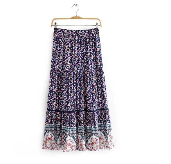 Lace Trim Printed Midi Skirt - Jackie's Majestic Trinkets & Garments