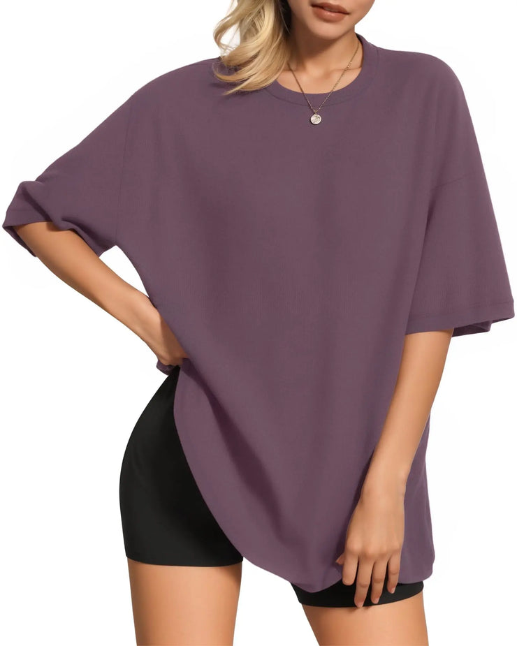 MANGOPOP Womens Oversized T Shirt Short Sleeve Crewneck Loose Fit Tops Summer Basic Tee Light Purple X-Large - Jackie's Majestic Trinkets & Garments