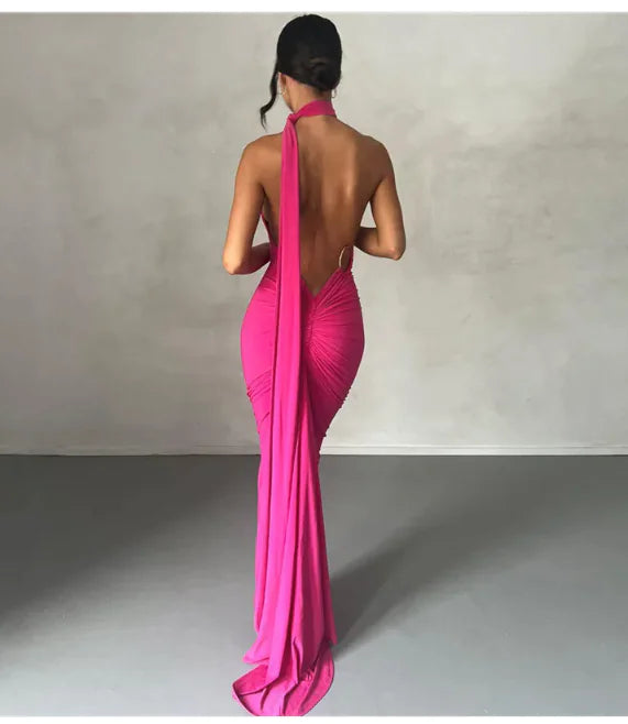 Backless Halter Sheath Dress For Women - Jackie's Majestic Trinkets & Garments