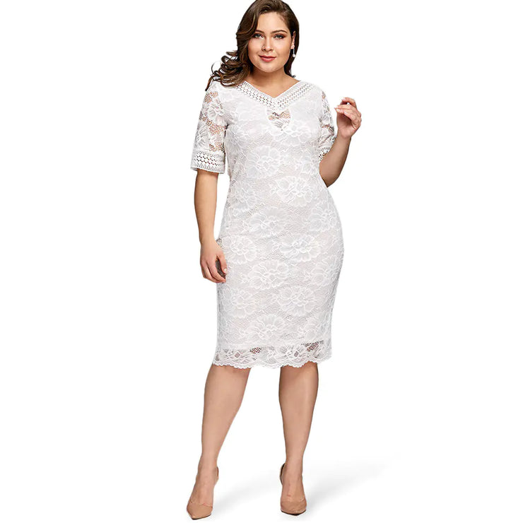 Lace Long Dress with Short Sleeves - Jackie's Majestic Trinkets & Garments