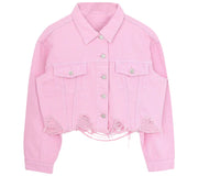 Casual Women's Cropped Denim Jacket in Ghost Pink - Jackie's Majestic Trinkets & Garments