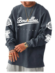 GORGLITTER Mens Loose Fit Letter Graphic Drop Shoulder T-Shirt Oversized Casual Long Sleeve Trendy Tee Tops Grey Small - Jackie's Majestic Trinkets & Garments