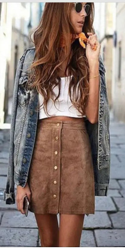 High-End Fashion Suede Midi Skirt for Women - Jackie's Majestic Trinkets & Garments