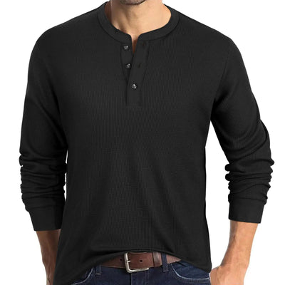 PrettyGuide Mens Fashion Henley Shirts Long Sleeve Button T-Shirt Waffle Thermal Fashion Casual Basic Tee Black XXL - Jackie's Majestic Trinkets & Garments