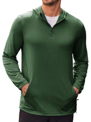 Runcati Mens Sun Protection Hoodies Workout Long Sleeve Quarter Zip Athletic Hooded Sweatshirt Fishing Hiking Shirt Army Green - Jackie's Majestic Trinkets & Garments