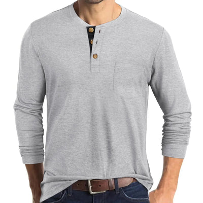 PrettyGuide Mens Henley Shirts Long Sleeve Casual Fall Fashion Basic Henley T-Shirt for Work Light Grey XL - Jackie's Majestic Trinkets & Garments