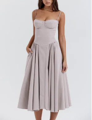 Corset Midi Dress with Spaghetti Straps (One Piece) - Jackie's Majestic Trinkets & Garments